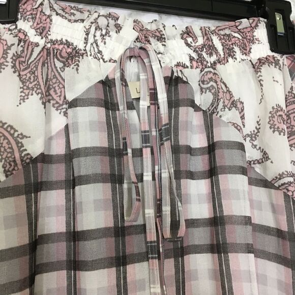 ANN TAYLOR LOFT BOHO MULTI MEDIA PAISLEY PLAID OFF SHOULDER CHIFFON BLOUSE TOP S - Picture 6 of 14